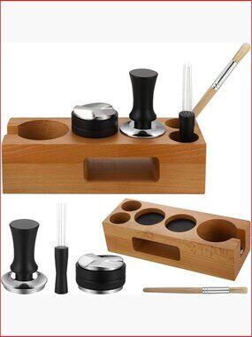 54mm Wooden Tamper Station Espresso Accessories Kit 5pc